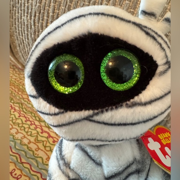 Ty Beanie Bellies "Tatters" Striped Plush with Bright Green Eyes - Picture 6 of 7
